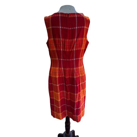 Dani Max 80s Red Orange Plaid Day Dress Size 6 - Picture 5 of 8